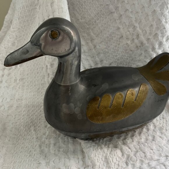 Vintage Pewter/ Brass Duck Trinket Box 6.5 in tall Bundle with SM duck 2 for $60 - Picture 3 of 15